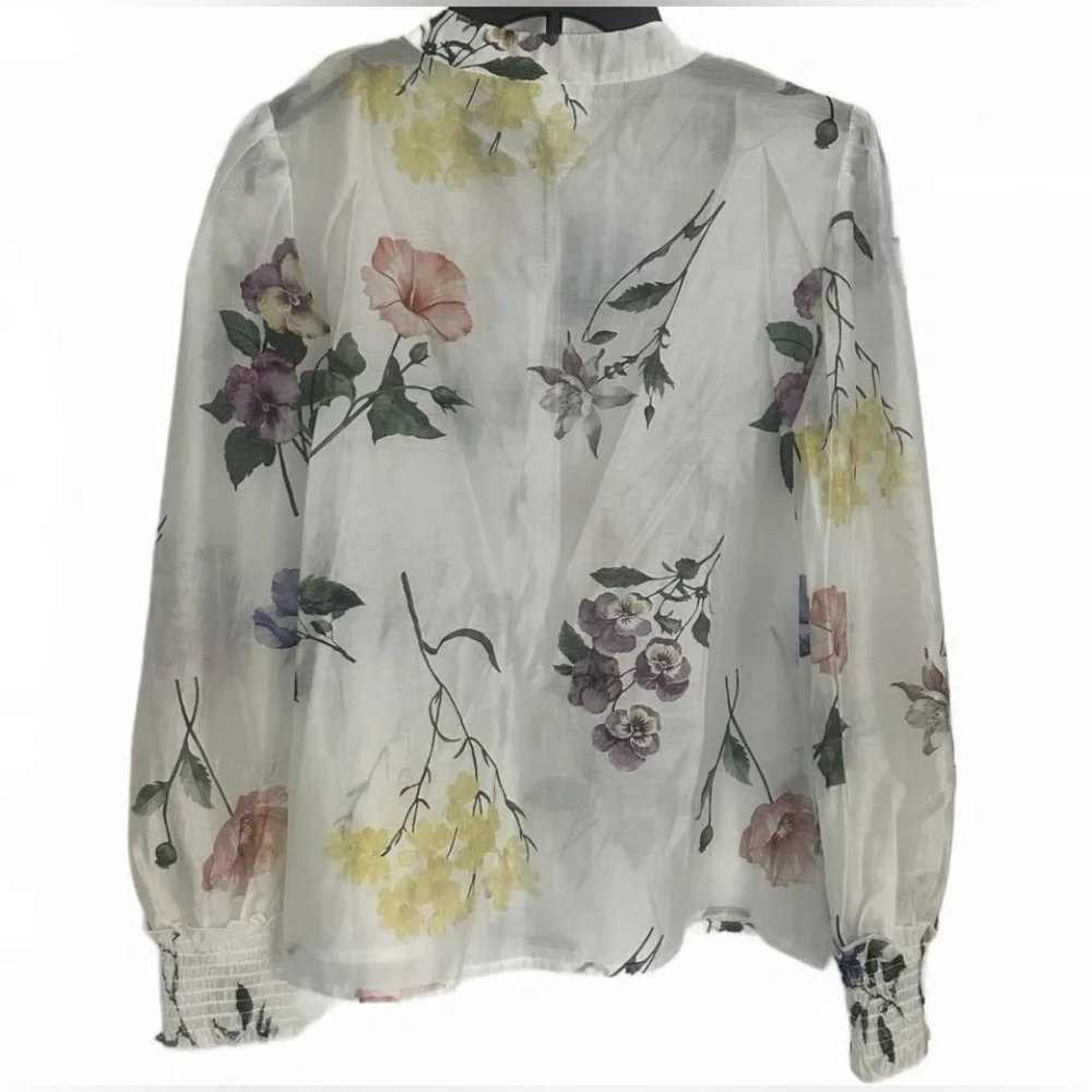 NWOT NEW Bailey 44 Revolve Floral Voile Button Down Blouse Top M Mandarin Collar - Picture 4 of 6